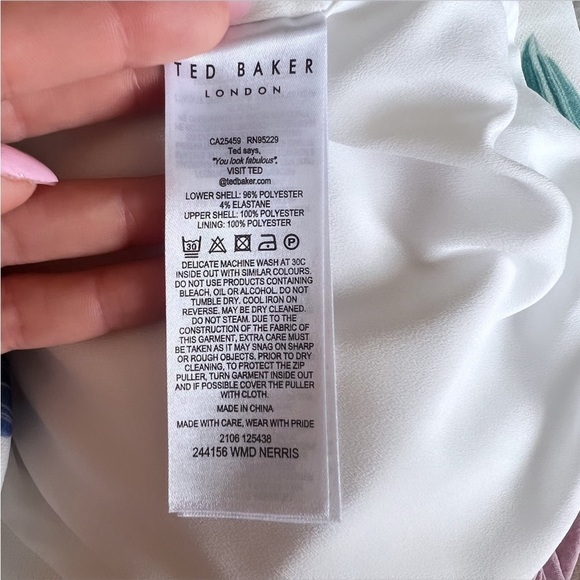 TED BAKER Nerris Jamboree Twist Detail Midi Dress White/ Multi Floral Size 1 - Picture 14 of 15